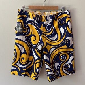 Loudmouth Golf Shorts Blue & Gold Splash Size 32